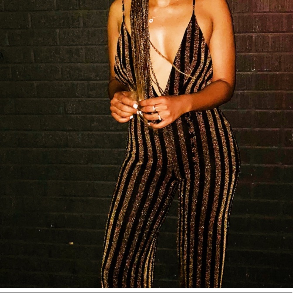FASHIONNOVA GLITTER DEEP V JUMPSUIT